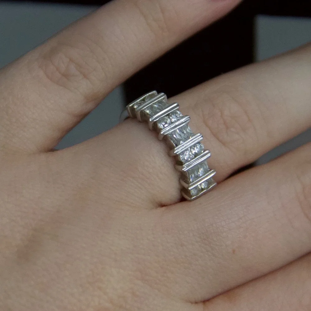 Sterling Silver 925 Baguette Round Cubic Zirconia Channel Set Band Ring Size 7.5